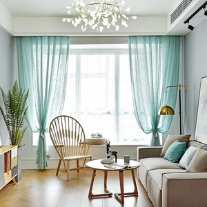 Voile Tie Top tessuto verde Semi <span class=keywords><strong>lino</strong></span> <span class=keywords><strong>tende</strong></span> trasparenti per il soggiorno - Product Image 4