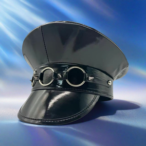 도매 블랙 인조 가죽 캡틴 모자 O 링 스파이크 할로윈 코스튬 모자 - Product Image 3