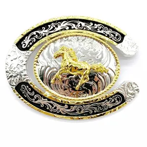 Classic Design Zinc Alloy Cowboy Gold Silver Double Plating Belt Buckle Casual Vintage Horse Western Rodeo Buckles