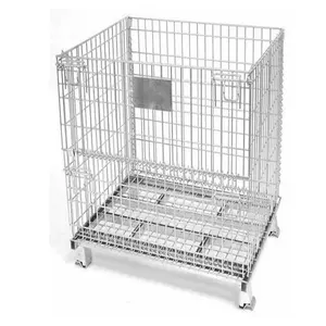 Collapsible Large Stackable Bulk Cargos Metal Grid Wire Mesh Storage Basket Bin Cage Box Pallet