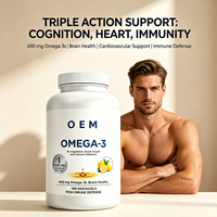 Huile de poisson oméga-3 au citron OEM, 180 gélules molles, 690 mg d'oméga-3 par portion, soutien cardiaque, cérébral et immunitaire pour adultes, complément sans reflux.
