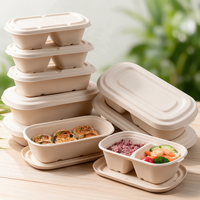 Boîte à lunch rectangulaire en pulpe de bagasse avec couvercle, conteneur alimentaire à emporter 500ml 700ml 850ml 1000ml, vaisselle jetable compostable