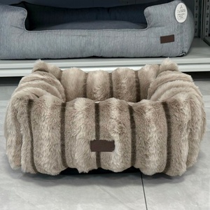 Lit pour animaux de compagnie en peluche rayé rectangulaire, chaud toutes saisons, nid douillet pour chat et chien, pour petits et grands animaux - Product Image 2
