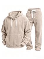 Ensemble décontracté homme automne : veste à capuche tissée unie à manches longues et pantalon de sport, style transfrontalier Europe-Amérique, populaire