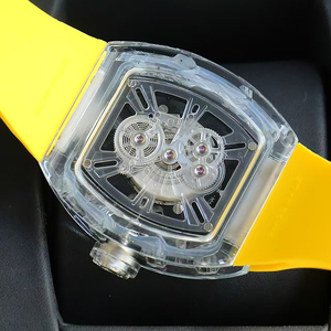 Reloj de Pulsera Mecánico Estilo Zafiro Transparente, Correa de Caucho Fluorescente Amarillo, Luminoso en la Noche, Esqueleto, Resistente al Agua - Product Image 4