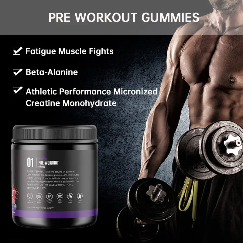 Suplemen Pre Workout Creatine monohidrat energi Gummy Sport Pre Workout Gummies untuk membangun otot dan kekuatan