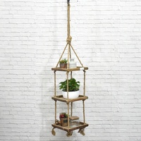 Luckywind — étagère murale rustique à 3 niveaux, étagères de rangement en bois, meuble de rangement en corde de Jute