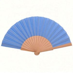 Abanico Plegable de Madera y Tela Blanco de 23 CM con Logotipo Grabado en el Mango, Abanico Artesanal de Madera para Bodas - Product Image 2
