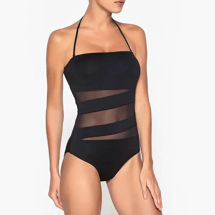 Hot solid new design monokini one piece popular net swimwear women swimsuit