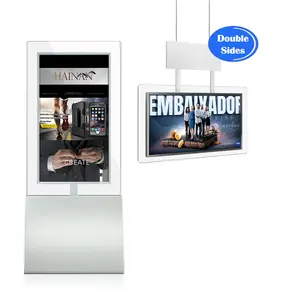 Solución personalizada 43 55 pulgadas de alto brillo Dual Side Android Os Colgando Lcd Ventana Frente Pantalla de video Anuncio Señalización digital