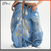 Jean ample vintage pour homme ETAI, taille mi-haute, jambe large, imprimé 3D, délavage moyen, 100 % coton, haute qualité