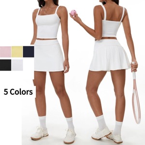 Ensemble de tennis avec jupe et poche latérale, vêtements de sport respirants pour femmes, deux pièces, vêtements de golf - Product Image 1