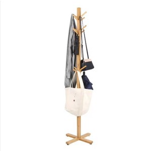 Bamboo <b>Clothes</b> <b>Rack</b> With 12 Hooks Standing Coat Stand Entryway Storage Organizer Minimalist Solid Wood Single Tier - Product Image 3