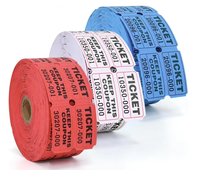 Billets de tombola à double perforation, numérotés consécutivement, imprimés en offset, sur rouleaux de papier couché