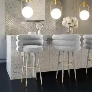 Modern ticari mobilya mutfak restoran yemek yüksek geri ahşap kadife Bar taburesi