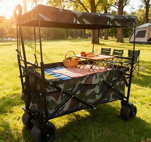 Chariot pliable à grande capacité à quatre roues en acier inoxydable, idéal pour le camping, les aventures, le shopping et le rangement, personnalisable OEM - Product Image 4