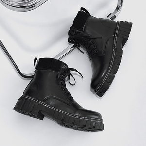 2025 nouvelles chaussures en cuir PU brillant hommes <span class=keywords><strong>Style</strong></span> britannique <span class=keywords><strong>moto</strong></span> plate-forme bottes de randonnée - Product Image 2