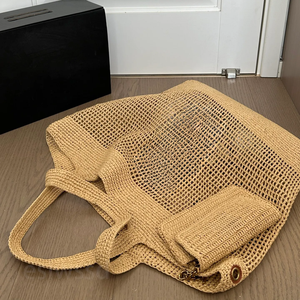 Bolso de Playa de Rafia de Diseño, Bolso de Compras de Lujo para Mujer, Gran Capacidad, Estilo Hobo, con Doble Correa para el Hombro, Dos Bolsillos, Tipo Maxi Cartera - Product Image 1