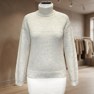 Pull à col roulé pour femme FW23, manches longues, logo personnalisé, tricot côtelé épais 5GG, respirant, devant en coton acrylique - Product Image 3