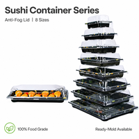 Plateau à sushi en PET de qualité alimentaire supérieure avec couvercle transparent anti-buée, écologique, pour plats à emporter japonais