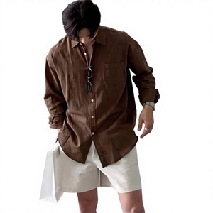 <span class=keywords><strong>Camicia</strong></span> da uomo in <span class=keywords><strong>lino</strong></span> misto cotone, stile rilassato, <span class=keywords><strong>marrone</strong></span>, con perline, traspirante, vestibilità ampia, a maniche lunghe, anti-UV, finitura no-stiro - Product Image 1