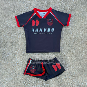 Costumes <span class=keywords><strong>de</strong></span> survêtement personnalisés T-<span class=keywords><strong>shirt</strong></span> décontracté Boxy Crop Tshirt Slim Fit Booty Shorts Crop Top Survêtement Ensembles <span class=keywords><strong>de</strong></span> t-shirts et <span class=keywords><strong>de</strong></span> pantalons courts pour femmes - Product Image 1