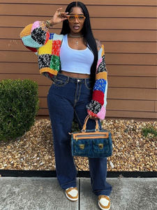 中国厂家直销加大码高腰黑色直弹力宽腿全长牛仔休闲女士裤 - Product Image 5