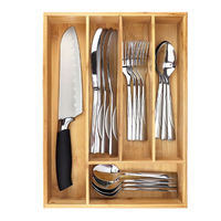 Organisateur de couverts en bambou écologique réglable de type tiroir pour le rangement des ustensiles de cuisine avec surface lisse