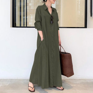 Robe <span class=keywords><strong>Tablier</strong></span> <span class=keywords><strong>Femme</strong></span> Haut de Gamme en Coton-Lin, Style Européen et Américain, Collection Automne, Couleur Unie, Longueur Ras du Sol, Loisirs, Stock d'Exportation Excédentaire - Product Image 6