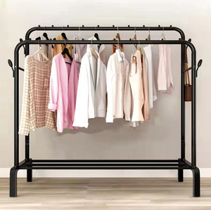 Perchero metálico de doble barra con ganchos antirust para ropa, organizador multifuncional para dormitorio, sala de estar, zapatos y sombreros - Product Image 1