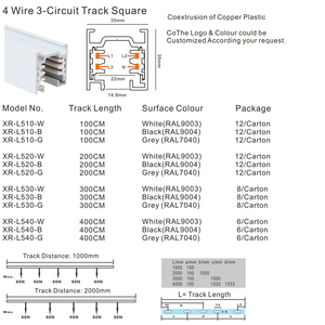 Producción de fábrica Foco LED moderno Iluminación Riel de pista de superficie 1m para 4 cables 3 circuitos Foco <span class=keywords><strong>Proyecto</strong></span> de iluminación de pista. - Product Image 4
