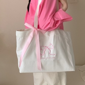 Sac fourre-tout en toile brodé avec nœud, grande capacité, pour femme, cadeau promotionnel, sac à bandoulière en toile des années 60, vente chaude - Product Image 3