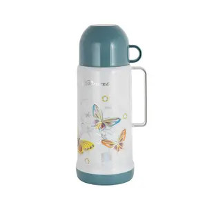 Custom Logo Plastic Body Glass Refill Milk Tea Water Coffee Pot Pitcher Vacuum Flask Thermos With Handle And Cup