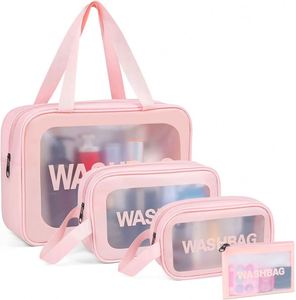 Custom Logo Clear PVC Zipper Fashion Cosmetic Bag with Letter Pattern Waterproof & Durable Makeup Wash for - Product Image 1