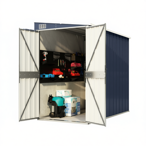 Caseta de jardín de acero para montar en la pared, 46.5x76.4x70.1 pulgadas, unidad de almacenamiento de doble puerta para uso en exteriores - Product Image 1