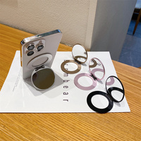 Support de téléphone de bureau magnétique pliable 6 couleurs tendance avec miroir en alliage d'aluminium, installation facile pour téléphones magnétiques