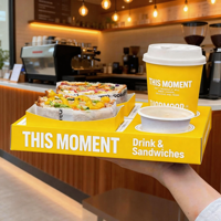 Nouveau porte-boisson de restauration rapide divisé personnalisé boîte à sandwich à hamburger avec tasse facile à plier papier couché plateau de service alimentaire polyvalent