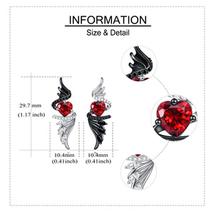 Vendita calda gioielli 925 in argento Sterling cuore di cristallo zircone cubico due tono angelo diavolo orecchini a bottone - Product Image 2