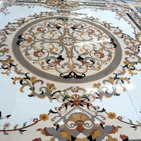 Mosaïque de sol en marbre de luxe, incrustation de pierre découpée au jet d'eau, motifs floraux pour hall d'entrée, carrelage de sol en marbre incrusté