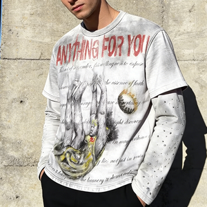 T-shirt a Maniche Lunghe Oversize in Cotone 360gsm con Stampa <span class=keywords><strong>Grafica</strong></span> Vintage Personalizzata DTG, Vestibilità Ampia, Doppio Strato, per Uomo - Product Image 1