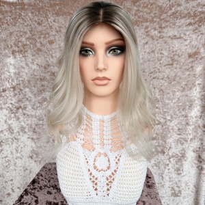 Topper per capelli umani vergini europei 100% non trattati, realistici e di tendenza, per donna, base mono 5x6, ondulati, biondo cenere - Product Image 6