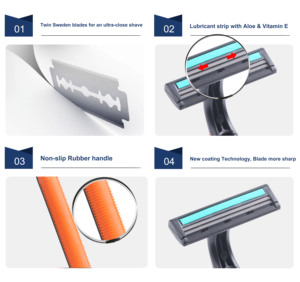Mặt Durable giá rẻ an toàn người đàn ông Twin Blade nhựa cao su dùng một lần khách sạn dao cạo - Product Image 3