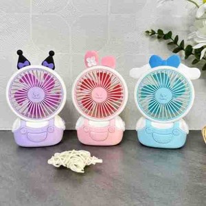 Mini ventilador de escritorio con batería recargable, portátil por USB, para niños, diseño de dibujos animados, rosa, morado, azul - Product Image 3
