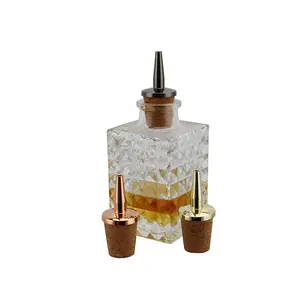 Hot Popular Square Bitter Bottle with Stainless Steel Cap and Cork Bartender Bar Accessory Cocktail Barware