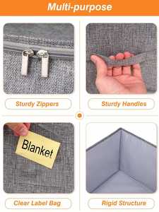 60L Durable Linen Storage Bag Rigid Support Stackable for Blankets Clothes Bedding <b>Quilts</b> Pillows 21.7x14.2x11.8in 2-Pack Gray - Product Image 2