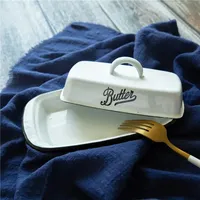 Rétro nostalgique classique maison cuisine vaisselle beurre plat fromage assiette plante motif émail couvercle fromage plateau de rangement