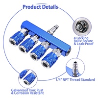 Collecteur d'air droit en aluminium Gainnow à 4 voies, répartiteur de tuyau de compresseur d'air, raccord rapide, port 1/4"NPT pour applications pneumatiques