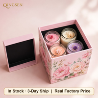 Boîte cadeau rose douce au toucher, avec couvercle et base rigides en papier imprimé UV, pour ensemble de bougies parfumées, emballage pour célébration.