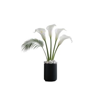 Flores artificiales rosas de terciopelo rosa verde blanco maceta cilíndrica elegante adecuado para mesa de centro de sala de estar - Product Image 6