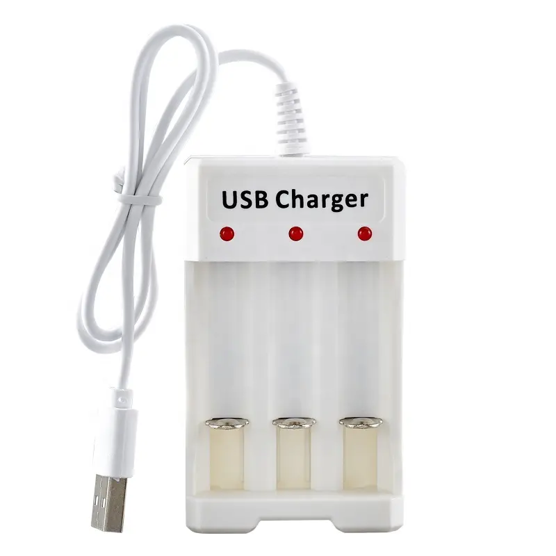 USB NiMH Charger with Red LED Indicator Light and 3 Slots for AAA AA 1.2V Rechargeable Battery Charger Adapter